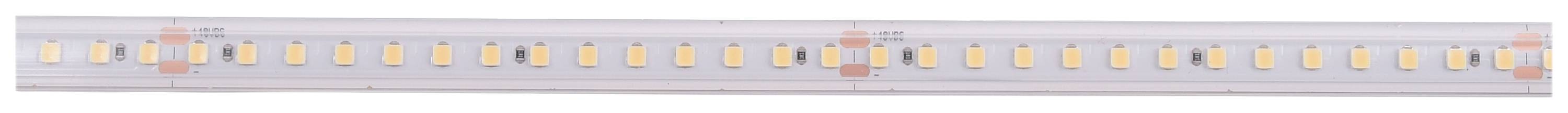 Une barre de LED avec plusieurs lumières jaunes disposées uniformément le long d'une carte blanche.