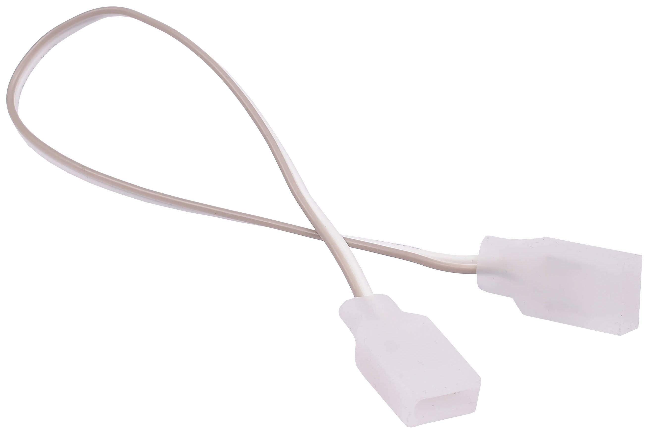 Un câble de rallonge blanc à deux pôles, muni de fiches transparentes aux deux extrémités.