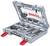Coffret à outils avec différents embouts de perçage et de vissage, marqué 'Bosch'. Contient des embouts, des forets et des clés à douille.