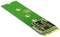 Circuit imprimé vert avec plusieurs composants électroniques et connexions sur sa face avant. Semble probablement servir au stockage ou au traitement de données.