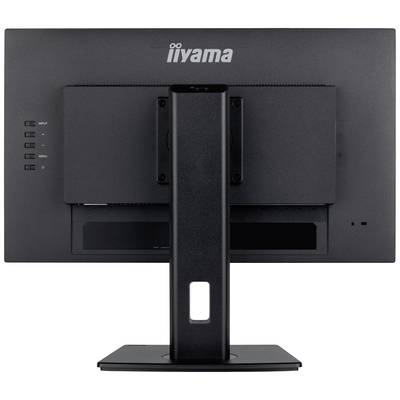 Vue arrière d'un écran d'ordinateur sur socle, de la marque iiyama. Le moniteur n'affiche aucune image à l'écran.