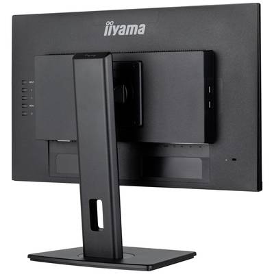 Un moniteur d'ordinateur noir Iiyama, vue de dos. L'écran est monté sur un socle rectangulaire.