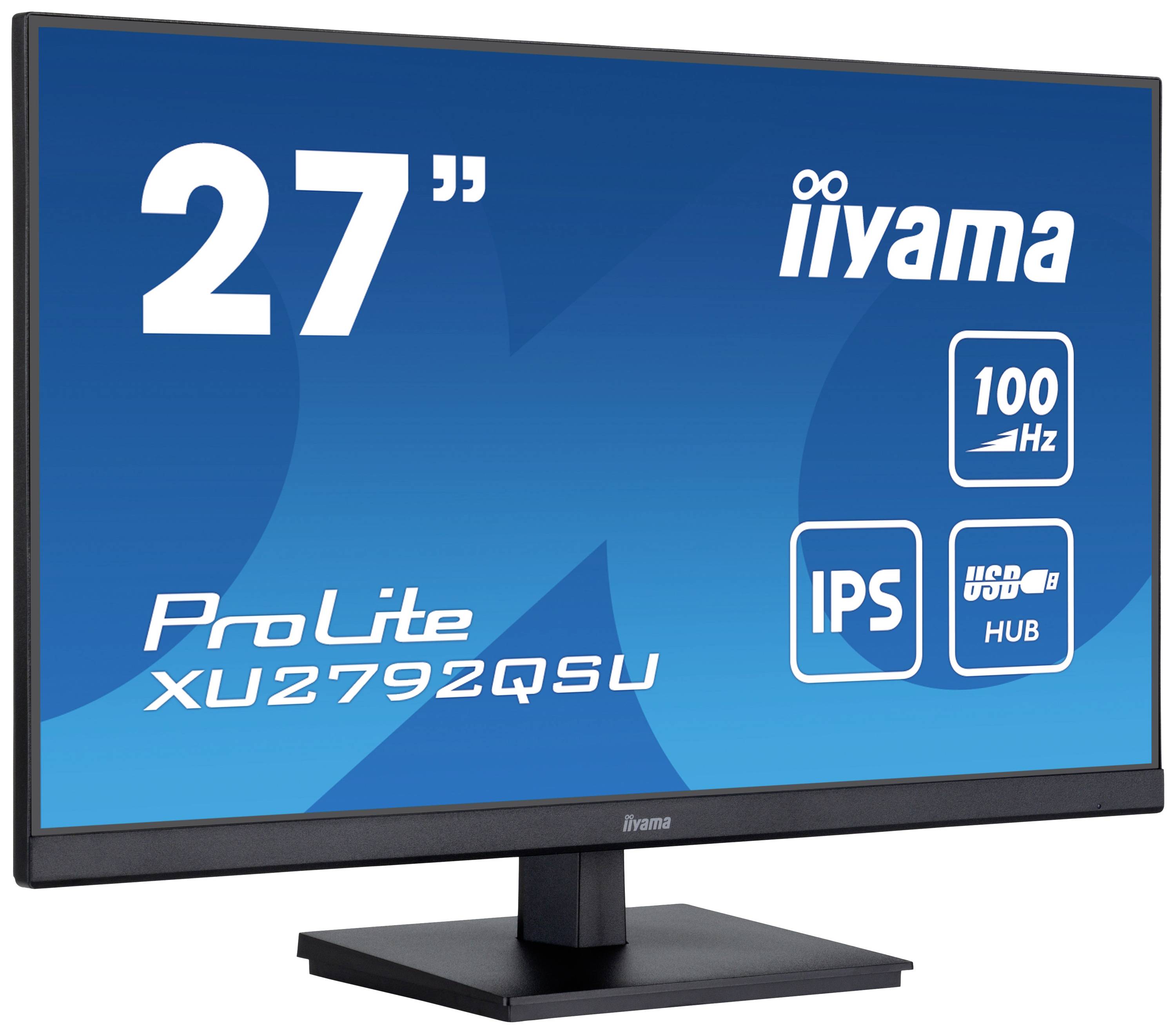 Un écran d'ordinateur iiyama, modèle ProLite XU2792QSU, avec une diagonale de 27 pouces, 100 Hz, panneau IPS et hub USB.