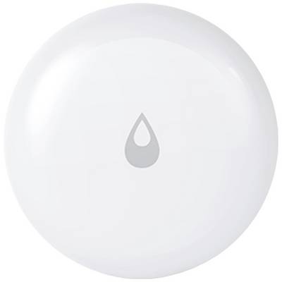 Capteur rond blanc avec un symbole de goutte au centre, probablement un appareil de mesure de l'humidité.