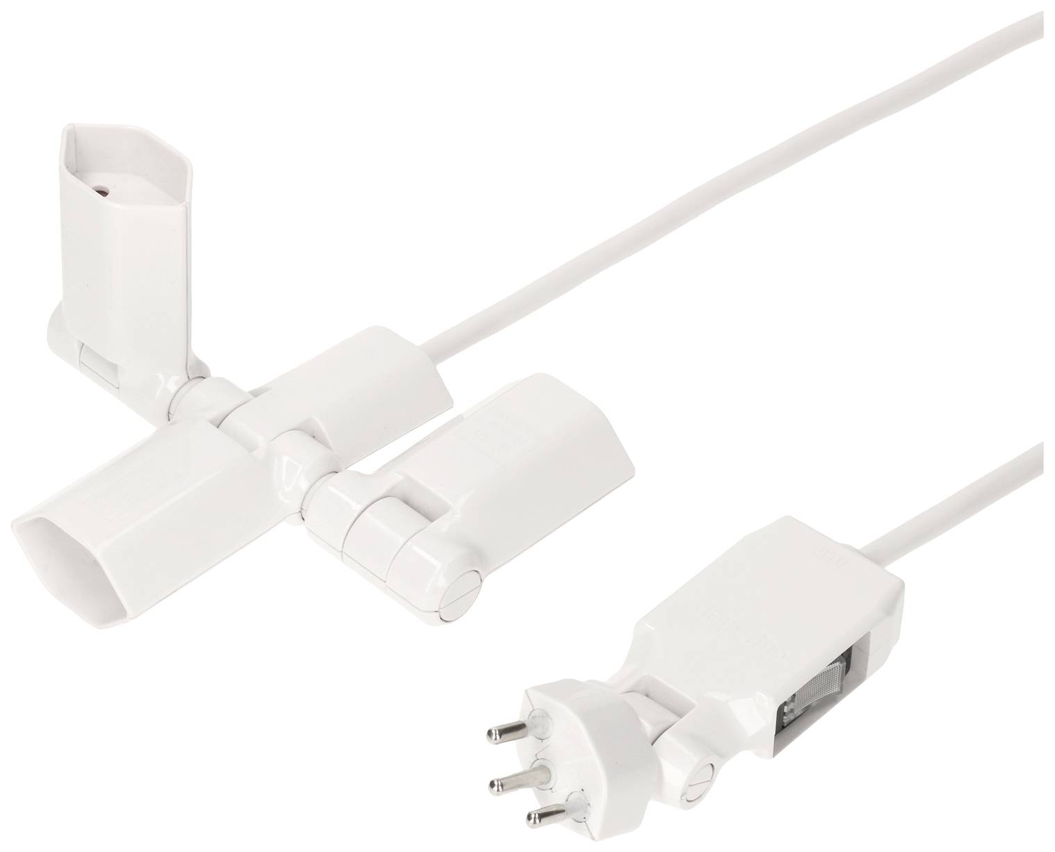 Système de gestion de câbles blanc flexible avec plusieurs connecteurs, adapté pour la connexion simultanée de plusieurs câbles électriques.