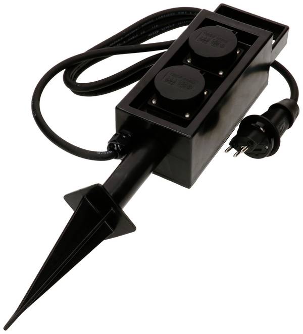 Max Hauri 169921 Prise de jardin   noir avec piquet de terre, avec couvercle
