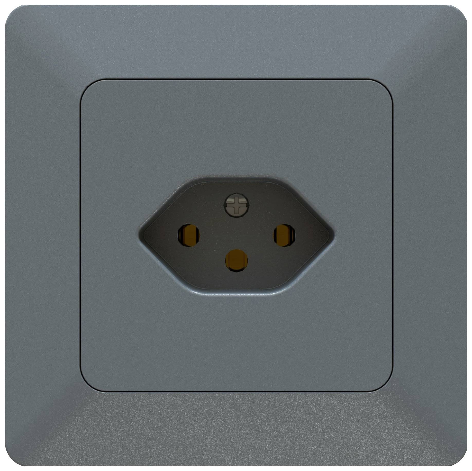 Une prise électrique noire avec un connecteur Schuko triangulaire, normalement utilisée en Suisse et au Liechtenstein.