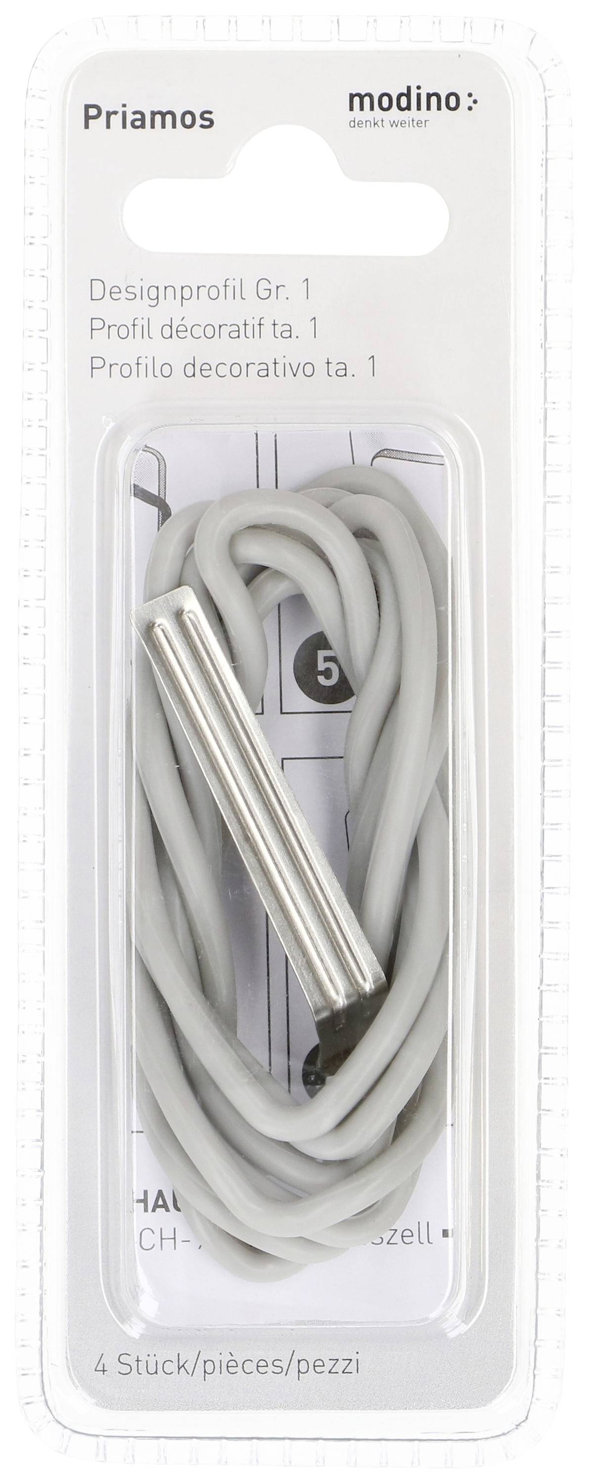 Emballage avec profil de design modino Priamos en gris, lot de quatre pièces. Comprend un profil décoratif pour applications électriques.