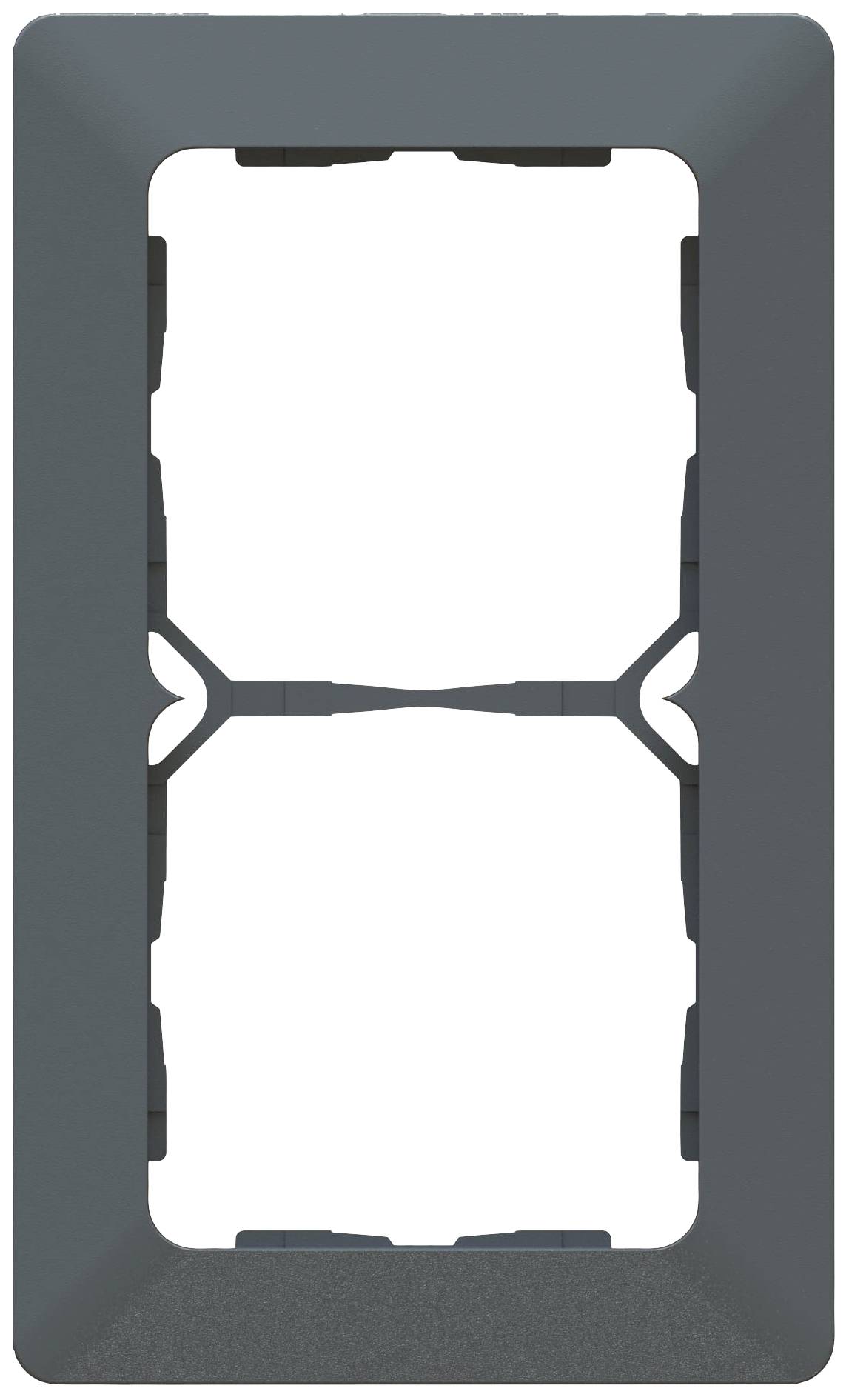 Cadre de recouvrement double en plastique sombre pour installation dans des systèmes d'interrupteurs ou de prises électriques.