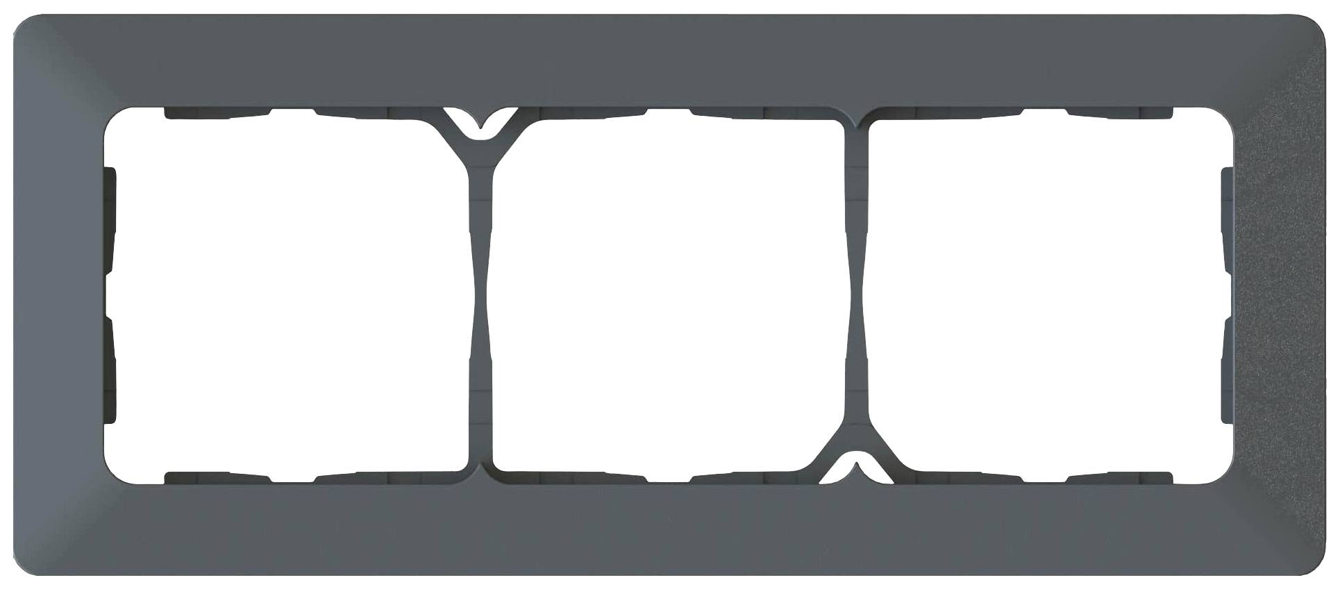 Cadre triple en plastique pour interrupteurs ou prises de courant, de forme rectangulaire, couleur gris foncé.