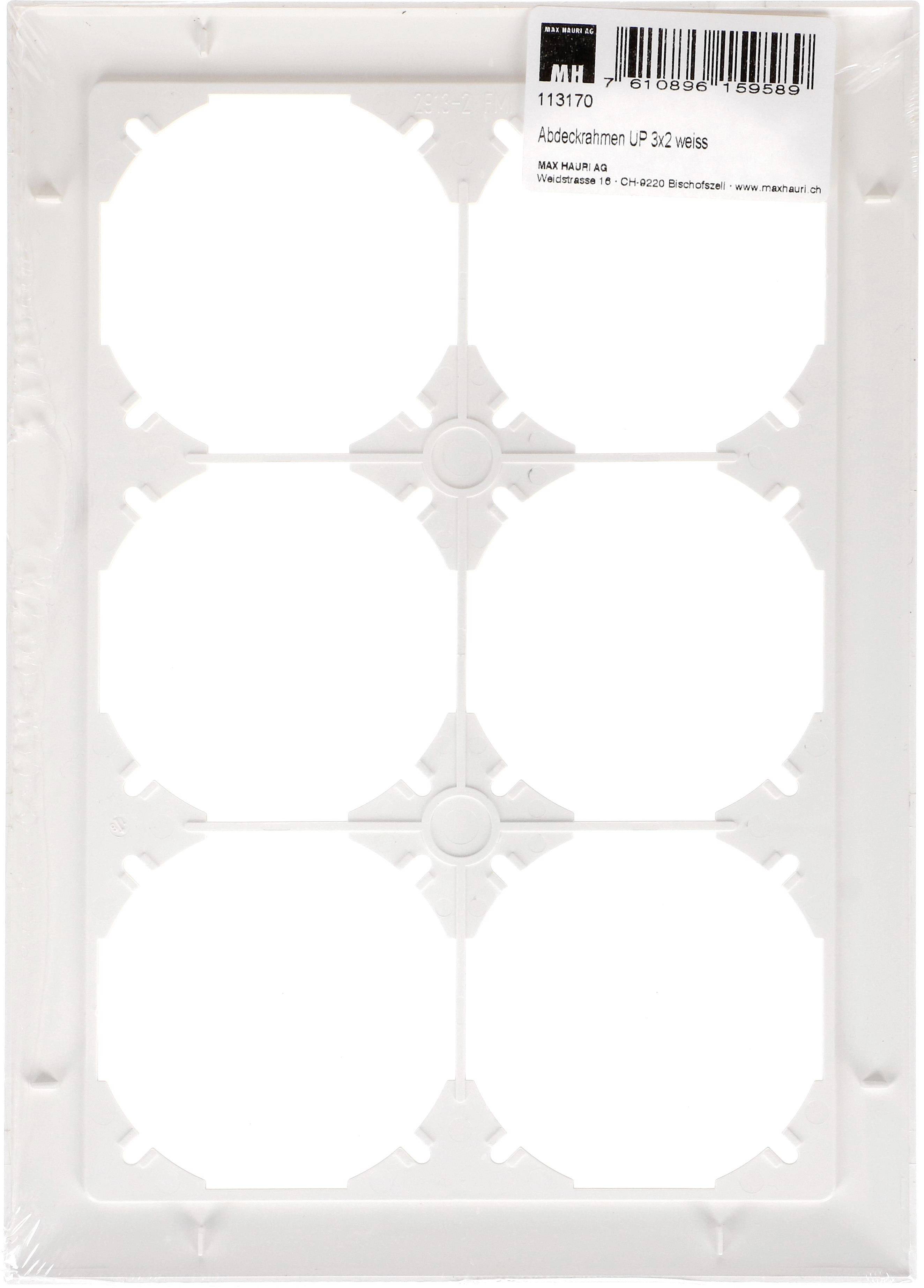 Ensemble de cadres de couverture blancs à six ouvertures, adapté pour les prises triples. Emballé dans un film transparent.