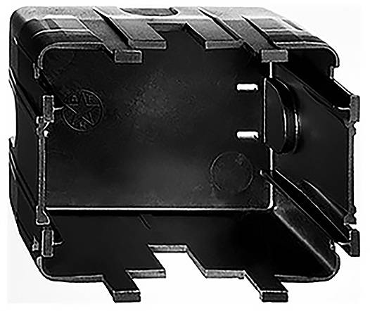 Un boîtier en plastique noir, rectangulaire, avec des côtés ouverts et des encoches, probablement destiné à des applications industrielles ou électriques.