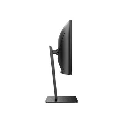 Un écran d'ordinateur vu de côté, montrant son design élégant et moderne, ainsi que son pied réglable.