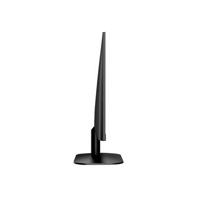 Un aperçu latéral d'un moniteur d'ordinateur plat et noir installé sur un support rectangulaire.