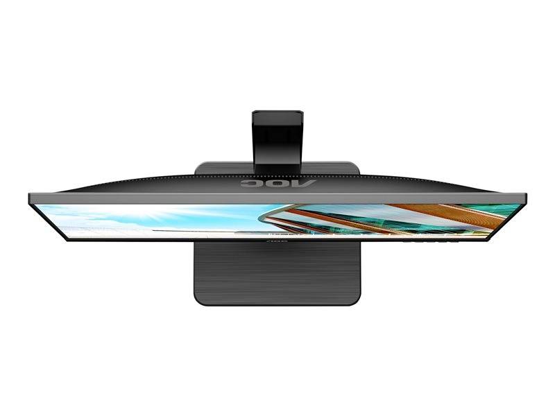 Un moniteur étroit, vu de dessus, affiche une image colorée sur l'écran.