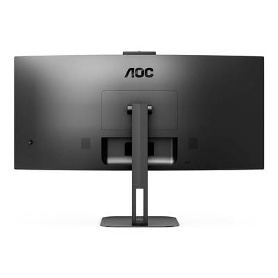 Un moniteur d'ordinateur noir de la marque AOC vu de dos, monté sur un socle rectangulaire.