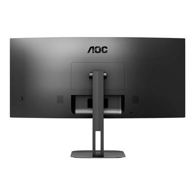 Un grand écran d'ordinateur de la marque AOC, vu de dos, avec un socle stable.