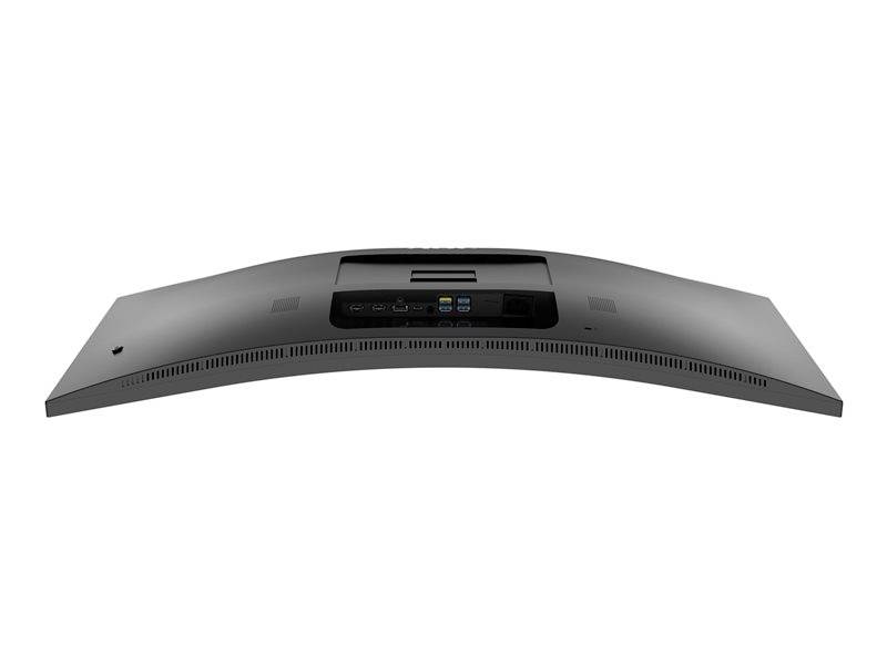 Vue arrière d'un moniteur incurvé avec des ports et des évents de ventilation visibles.