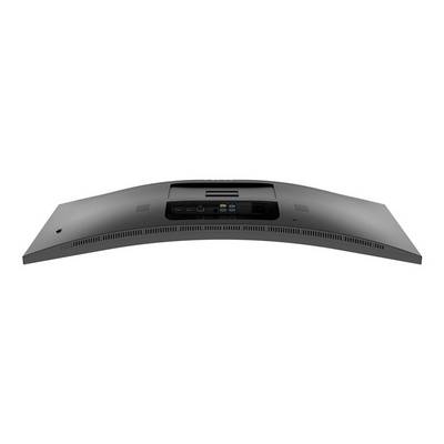 Vue arrière d'un moniteur incurvé avec des ports et des évents de ventilation visibles.
