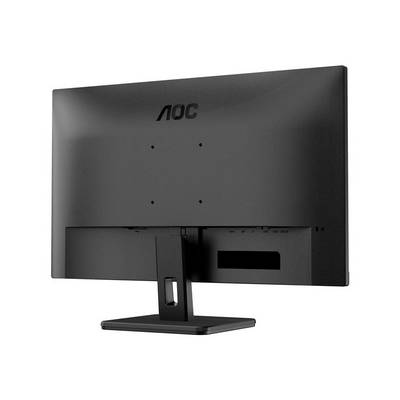 Un moniteur d'ordinateur noir d'AOC, vue de dos. L'écran est posé sur un socle rectangulaire, sans câbles visibles.