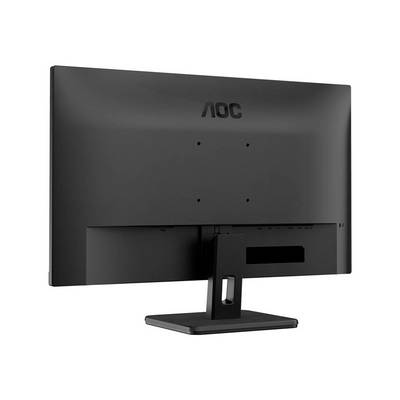 Le moniteur AOC de couleur noire est visible de dos. Il possède un socle rectangulaire et aucun câble n'est apparent.