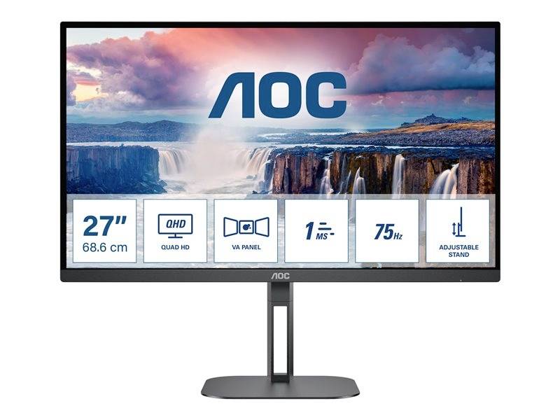 AOC V5 Q27V5N/BK, 68,6 cm (27"), 2560 x 1440 pixels, Quad HD, LED, 4 ms, Noir