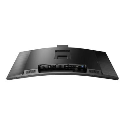Le dos d'un moniteur incurvé avec des ports, notamment HDMI, DisplayPort et USB. Le design est élégant et moderne.