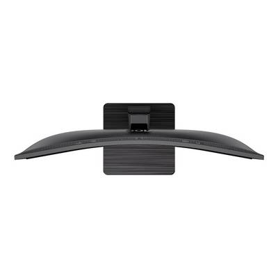 Un moniteur incurvé vu de dessus, monté sur un socle carré.