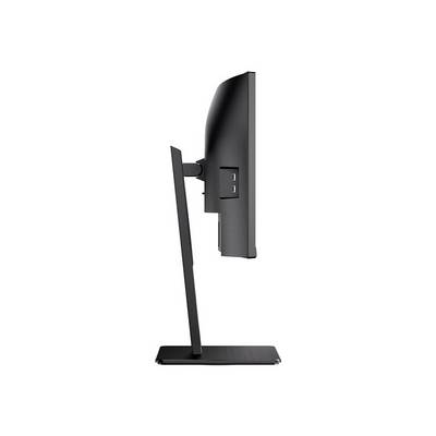Vue latérale d'un écran d'ordinateur élancé avec deux ports USB à l'arrière. L'écran est monté sur un support étroit.