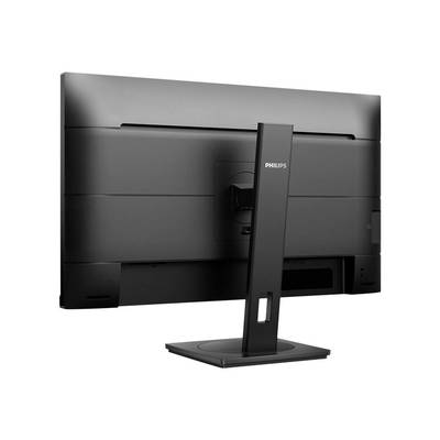 Moniteur d'ordinateur noir Philips vu de dos, avec socle rectangulaire et ouverture de gestion des câbles à la base.