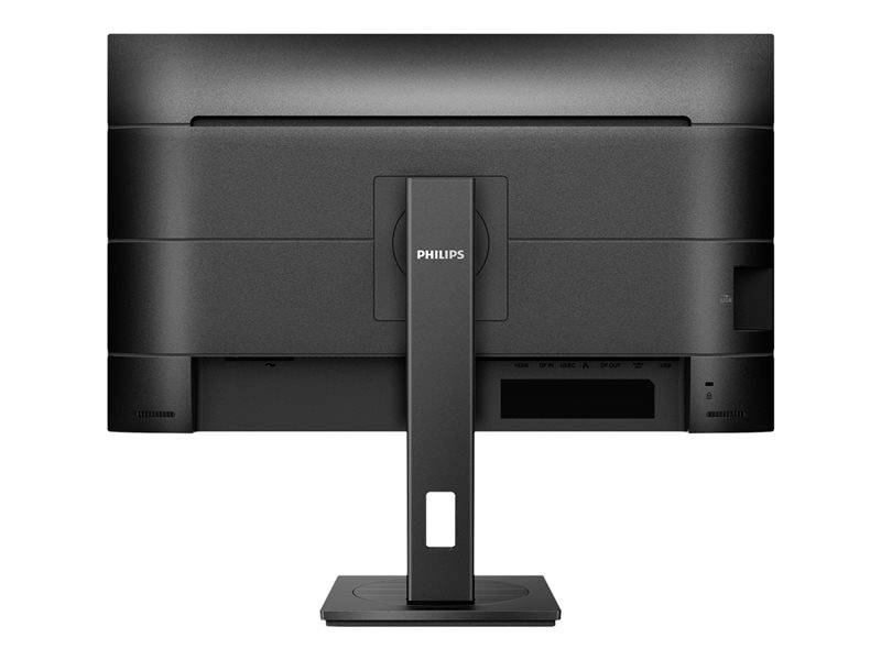 Un moniteur d'ordinateur noir de Philips, vu de dos, montrant le socle et les ports.