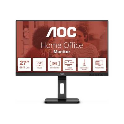 Moniteur AOC pour bureau à domicile : 27 pouces, Full HD, grand angle, bordures ultra-fines sur 3 côtés, pied réglable, sans scintillement.