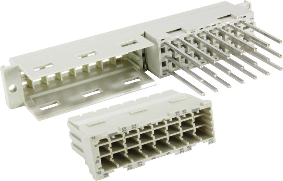 Un connecteur électronique blanc avec plusieurs broches métalliques et sa prise correspondante, utilisé dans les appareils électriques pour relier des circuits électroniques.