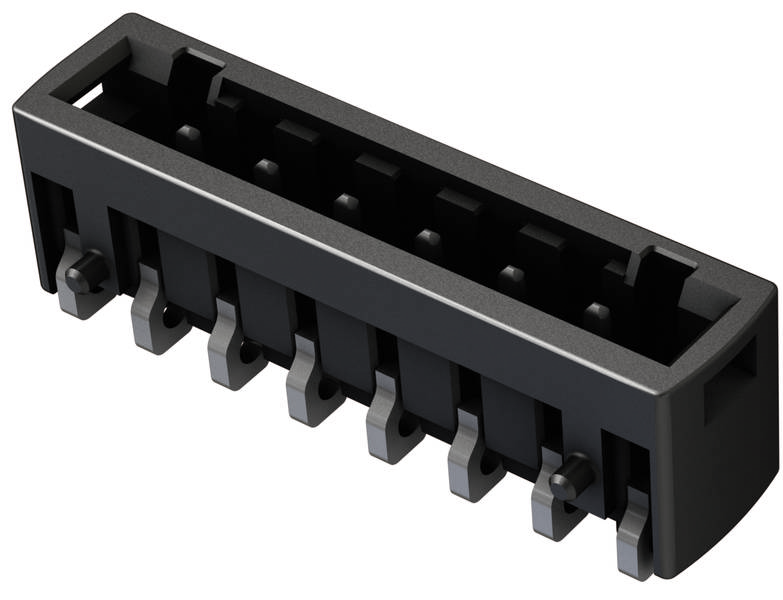 'Connecteur de liaison en plastique noir à six broches, orienté horizontalement.'