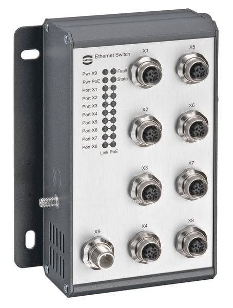 'Commutateur Ethernet industriel à 9 ports, conception robuste pour environnements difficiles.'