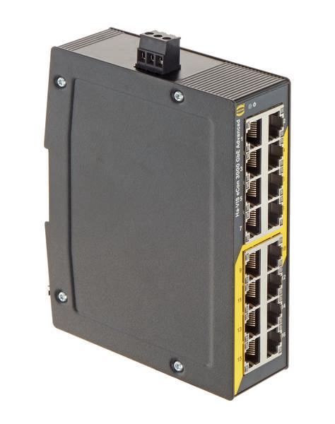 Commutateur Ethernet industriel à 12 ports avec boîtier robuste, adapté aux environnements difficiles et aux connexions réseau critiques.