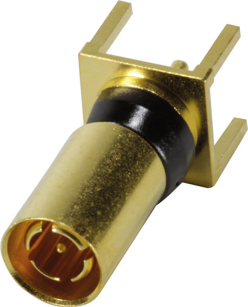 Un connecteur cylindrique doré à deux broches, adapté aux applications électroniques.