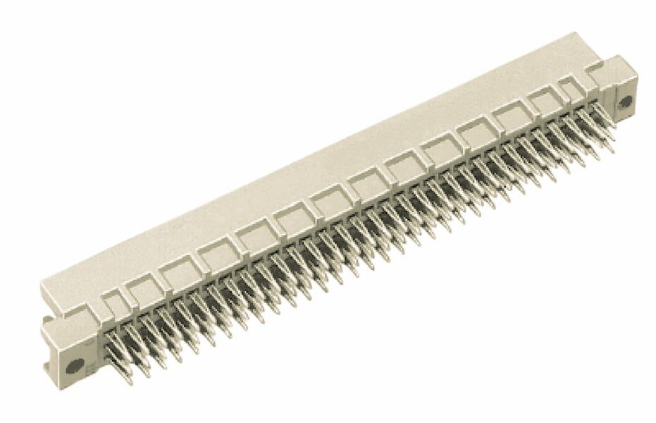 Un connecteur électrique blanc avec de nombreuses broches métalliques pour le raccordement de composants électroniques.