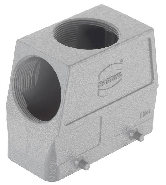 Boîtier pour applications industrielles avec deux ouvertures rondes et logo de marque visible. Adapté pour les connexions de câbles.
