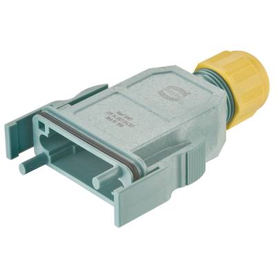Un boîtier en plastique vert avec un connecteur de câble jaune, utilisé pour connecter en toute sécurité les câbles dans des applications électriques.
