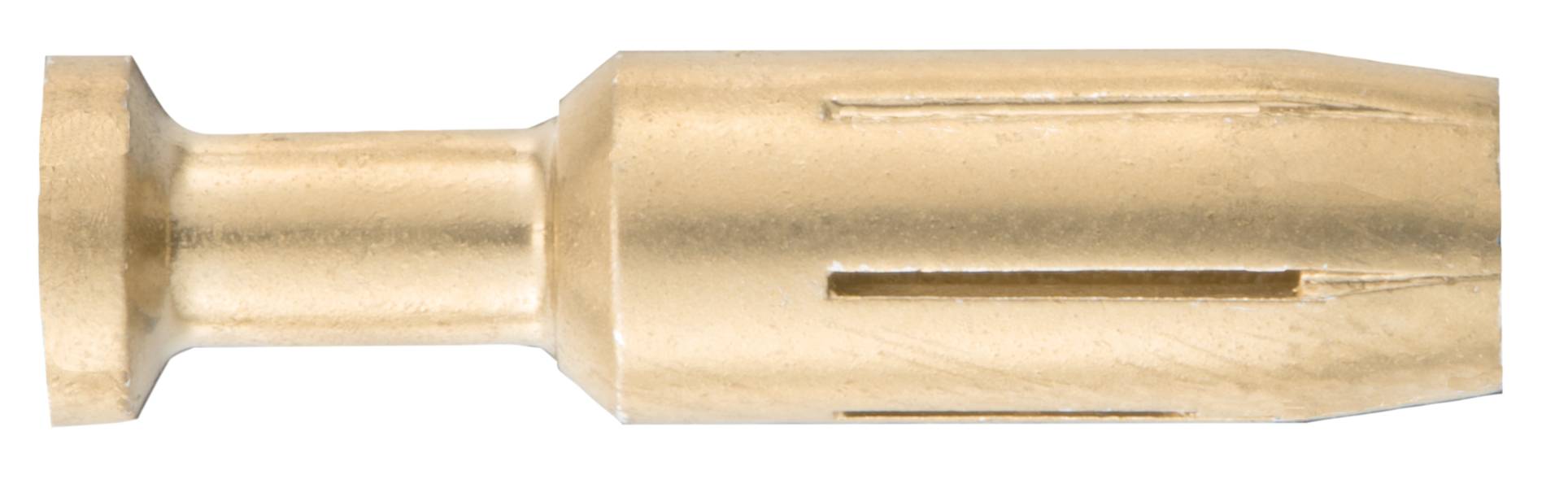 Un goujon métallique, orienté horizontalement, avec plusieurs fentes le long du corps. Il est typiquement utilisé dans les murs.