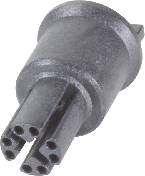 Un connecteur gris avec plusieurs trous pour une connexion électrique.