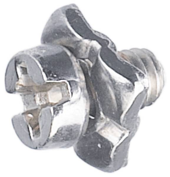 Une vis cruciforme à tête plate en argent, adaptée pour les assemblages de meubles ou d'appareils.