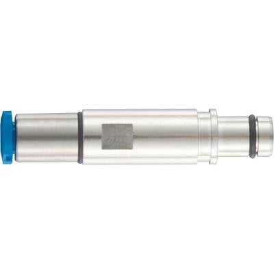 Un raccord métallique cylindrique équipé de deux joints d'étanchéité et portant un capuchon bleu sur un côté, probablement destiné aux connexions de tuyauterie.