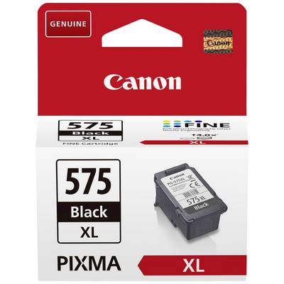 Cartouche Canon PIXMA 575 Black XL, illustrée dans son design d'emballage. Logo 'Canon' en haut, nom du produit en bas, cartouche d'encre visible.