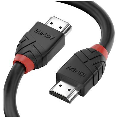 Câble HDMI noir avec détail rouge sur les connecteurs, adapté pour la transmission de données audio et vidéo entre appareils.