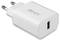 Chargeur USB blanc avec fiche européenne et marquage 'LINDY'. Adapté pour charger des appareils via un port USB.