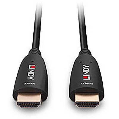 Deux câbles HDMI noirs portant l'inscription « Lindy » sur leurs connecteurs, chacun destiné à la source et à l'affichage.