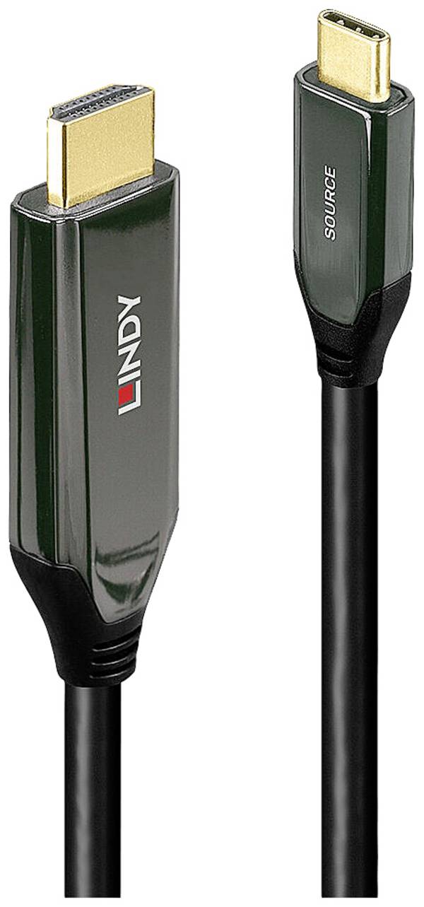 Câble adaptateur LINDY USB-C® USB-C® mâle, Fiche mâle HDMI-A 1.00 m noir 43367 8K UHD Câble HDMI