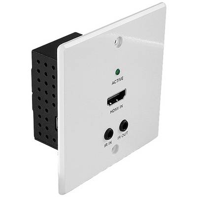 Plaque de connexion blanche avec interfaces HDMI et IR. Une diode témoin verte est visible au-dessus de la prise HDMI.
